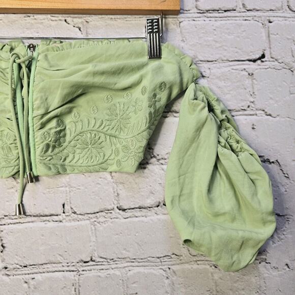 Herencia Collection Green Bustier Crop Top Puff Sleeve Embroidered Detail Size M - Picture 3 of 10